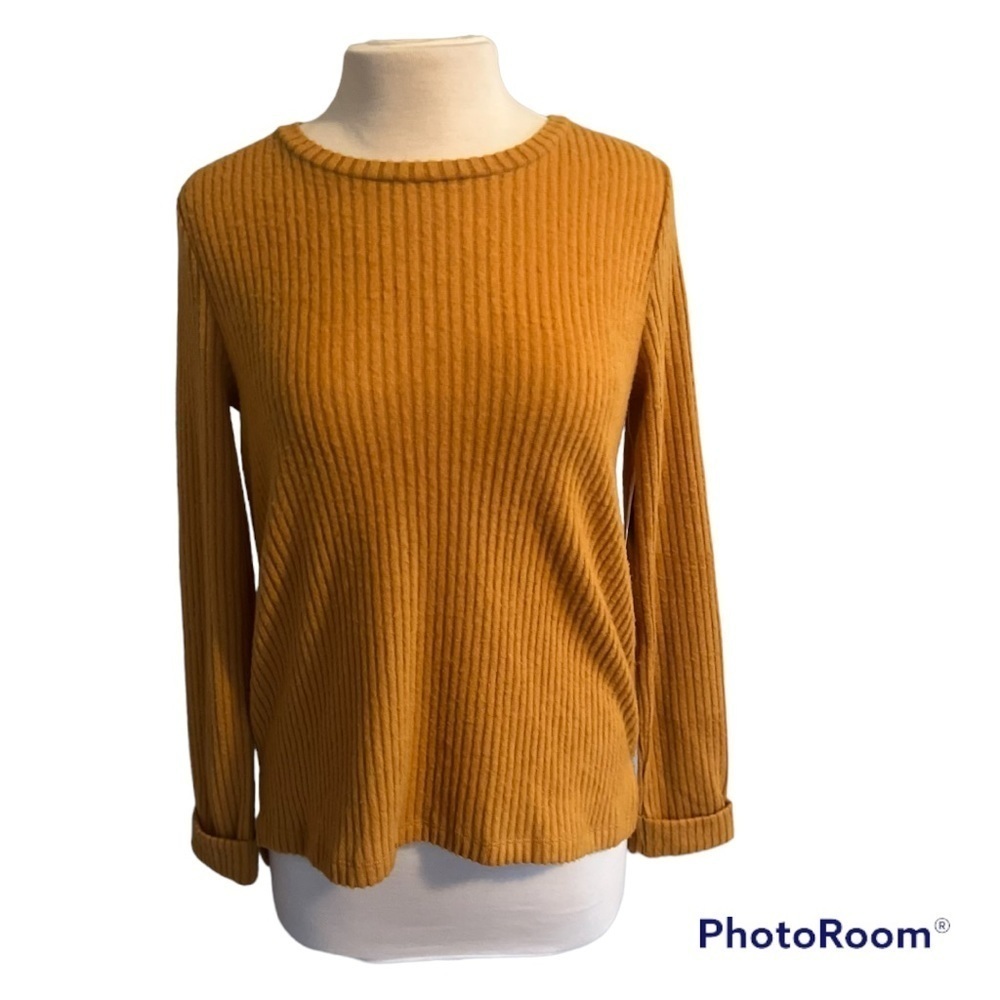 Lord & Taylor Long Sleeved Ribbed Top with Cuffed Sleeves - Small
